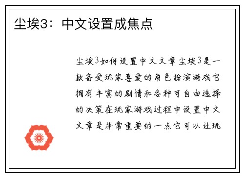 尘埃3：中文设置成焦点