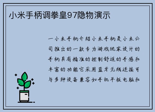 小米手柄调拳皇97隐物演示