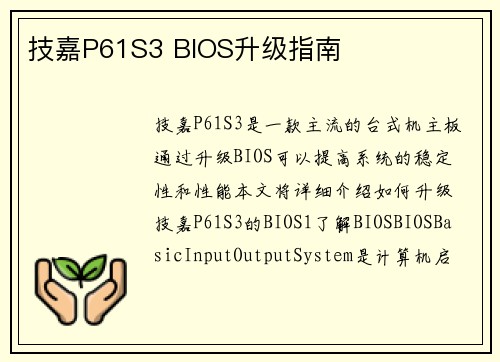技嘉P61S3 BIOS升级指南