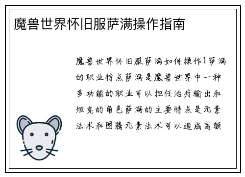 魔兽世界怀旧服萨满操作指南